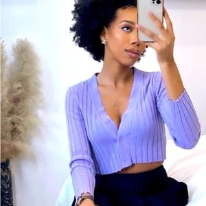 Ribbed Lightweight cropped lavender cardigan